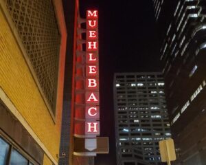 muehlebach red letter lit sign